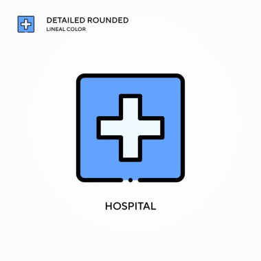 Hastane vektör ikonu. Modern vektör illüstrasyon kavramları. Düzenlemesi ve kişiselleştirmesi kolay.