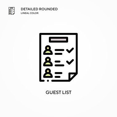 Konuk listesi vektör simgesi. Modern vektör illüstrasyon kavramları. Düzenlemesi ve kişiselleştirmesi kolay.
