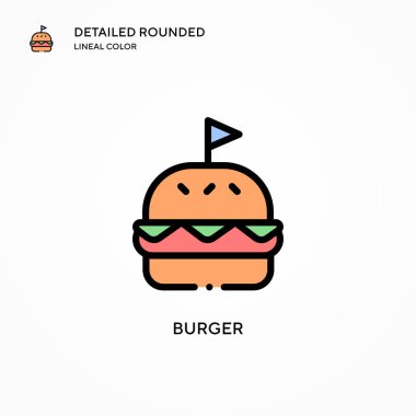 Burger vektör ikonu. Modern vektör illüstrasyon kavramları. Düzenlemesi ve kişiselleştirmesi kolay.