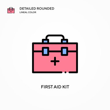 İlk yardım çantası vektör simgesi. Modern vektör illüstrasyon kavramları. Düzenlemesi ve kişiselleştirmesi kolay.