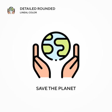 Gezegen vektör simgesini kurtar. Modern vektör illüstrasyon kavramları. Düzenlemesi ve kişiselleştirmesi kolay.