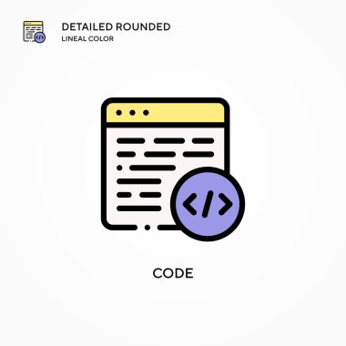 Kod vektör simgesi. Modern vektör illüstrasyon kavramları. Düzenlemesi ve kişiselleştirmesi kolay.