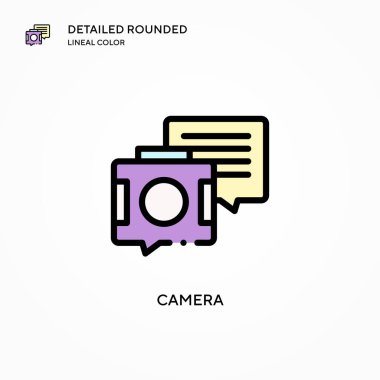 Kamera vektör simgesi. Modern vektör illüstrasyon kavramları. Düzenlemesi ve kişiselleştirmesi kolay.