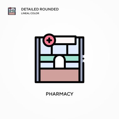 Eczane vektör ikonu. Modern vektör illüstrasyon kavramları. Düzenlemesi ve kişiselleştirmesi kolay.