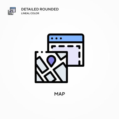 Harita vektör simgesi. Modern vektör illüstrasyon kavramları. Düzenlemesi ve kişiselleştirmesi kolay.