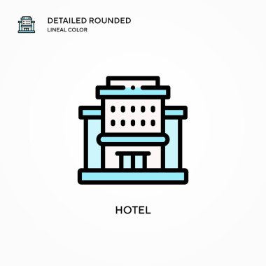 Otel vektör simgesi. Modern vektör illüstrasyon kavramları. Düzenlemesi ve kişiselleştirmesi kolay.