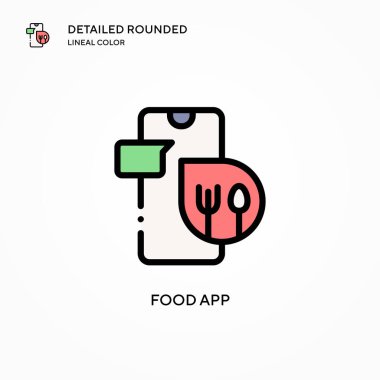 Yemek uygulaması vektör simgesi. Modern vektör illüstrasyon kavramları. Düzenlemesi ve kişiselleştirmesi kolay.