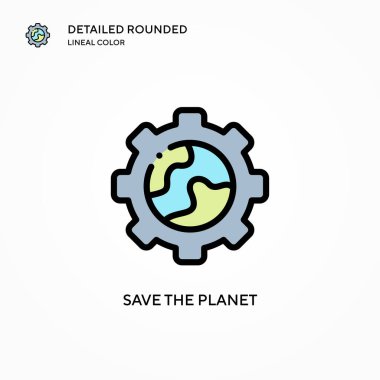 Gezegen vektör simgesini kurtar. Modern vektör illüstrasyon kavramları. Düzenlemesi ve kişiselleştirmesi kolay.