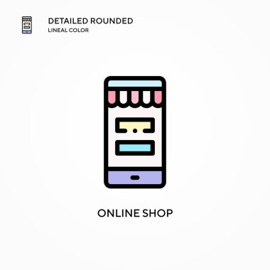 Çevrimiçi dükkan vektör simgesi. Modern vektör illüstrasyon kavramları. Düzenlemesi ve kişiselleştirmesi kolay.
