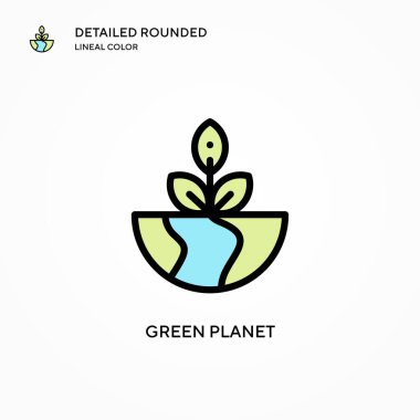 Yeşil gezegen vektör simgesi. Modern vektör illüstrasyon kavramları. Düzenlemesi ve kişiselleştirmesi kolay.