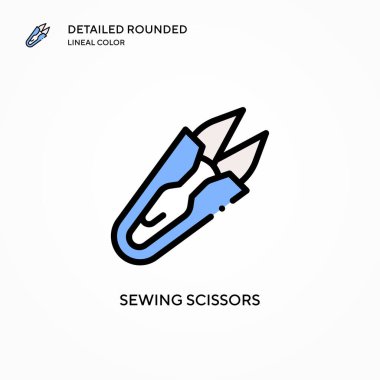 Makas vektör simgesi dikiyorum. Modern vektör illüstrasyon kavramları. Düzenlemesi ve kişiselleştirmesi kolay.