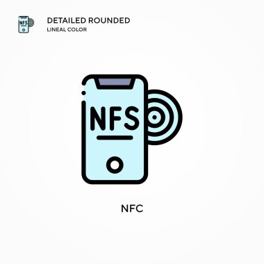 NFC vektör simgesi. Modern vektör illüstrasyon kavramları. Düzenlemesi ve kişiselleştirmesi kolay.