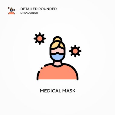 Tıbbi maske vektör simgesi. Modern vektör illüstrasyon kavramları. Düzenlemesi ve kişiselleştirmesi kolay.