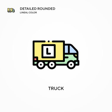Kamyon vektör simgesi. Modern vektör illüstrasyon kavramları. Düzenlemesi ve kişiselleştirmesi kolay.