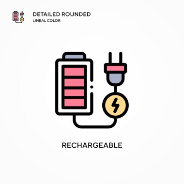 Yeniden şarj edilebilir vektör simgesi. Modern vektör illüstrasyon kavramları. Düzenlemesi ve kişiselleştirmesi kolay.