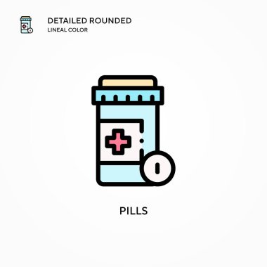 İlaç vektör ikonu. Modern vektör illüstrasyon kavramları. Düzenlemesi ve kişiselleştirmesi kolay.