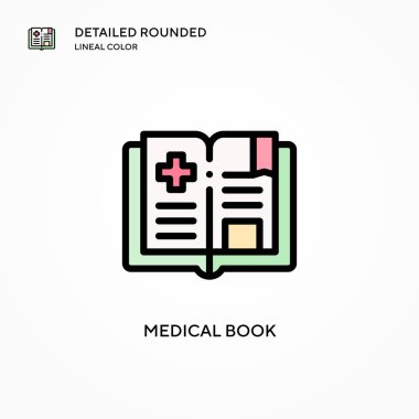 Tıbbi kitap vektör ikonu. Modern vektör illüstrasyon kavramları. Düzenlemesi ve kişiselleştirmesi kolay.