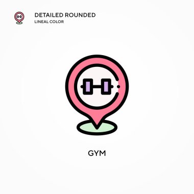 Spor salonu vektör simgesi. Modern vektör illüstrasyon kavramları. Düzenlemesi ve kişiselleştirmesi kolay.