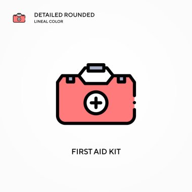 İlk yardım çantası vektör simgesi. Modern vektör illüstrasyon kavramları. Düzenlemesi ve kişiselleştirmesi kolay.