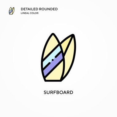 Sörf tahtası vektör simgesi. Modern vektör illüstrasyon kavramları. Düzenlemesi ve kişiselleştirmesi kolay.