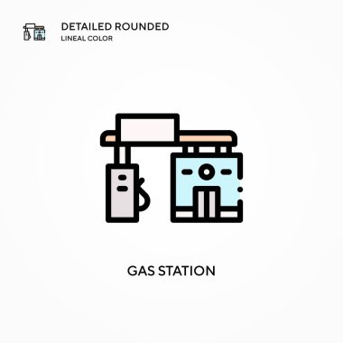 Benzin istasyonu vektör simgesi. Modern vektör illüstrasyon kavramları. Düzenlemesi ve kişiselleştirmesi kolay.