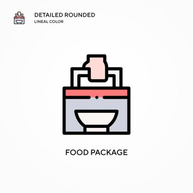 Yiyecek paketi vektör simgesi. Modern vektör illüstrasyon kavramları. Düzenlemesi ve kişiselleştirmesi kolay.