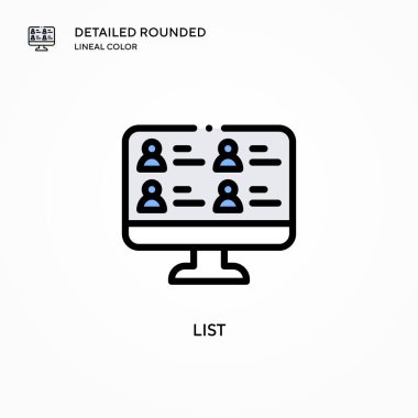 Vektör simgesini listele. Modern vektör illüstrasyon kavramları. Düzenlemesi ve kişiselleştirmesi kolay.