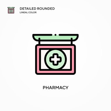 Eczane vektör ikonu. Modern vektör illüstrasyon kavramları. Düzenlemesi ve kişiselleştirmesi kolay.