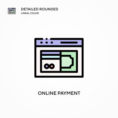 Çevrimiçi ödeme vektör simgesi. Modern vektör illüstrasyon kavramları. Düzenlemesi ve kişiselleştirmesi kolay.