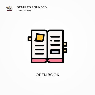 Kitap vektör simgesini aç. Modern vektör illüstrasyon kavramları. Düzenlemesi ve kişiselleştirmesi kolay.