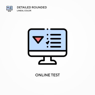 Çevrimiçi test vektör simgesi. Modern vektör illüstrasyon kavramları. Düzenlemesi ve kişiselleştirmesi kolay.