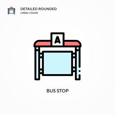 Otobüs durağı vektör simgesi. Modern vektör illüstrasyon kavramları. Düzenlemesi ve kişiselleştirmesi kolay.