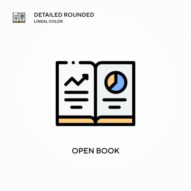 Kitap vektör simgesini aç. Modern vektör illüstrasyon kavramları. Düzenlemesi ve kişiselleştirmesi kolay.
