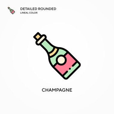 Şampanya vektör ikonu. Modern vektör illüstrasyon kavramları. Düzenlemesi ve kişiselleştirmesi kolay.
