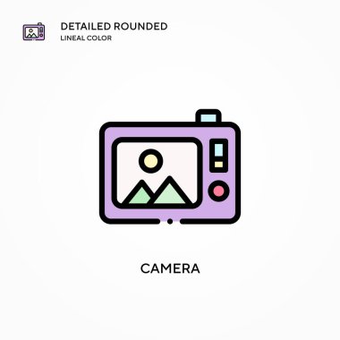 Kamera vektör simgesi. Modern vektör illüstrasyon kavramları. Düzenlemesi ve kişiselleştirmesi kolay.