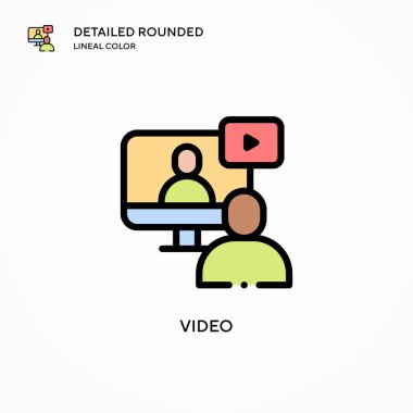 Video vektör simgesi. Modern vektör illüstrasyon kavramları. Düzenlemesi ve kişiselleştirmesi kolay.