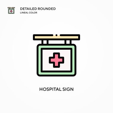 Hastane işareti vektör ikonu. Modern vektör illüstrasyon kavramları. Düzenlemesi ve kişiselleştirmesi kolay.
