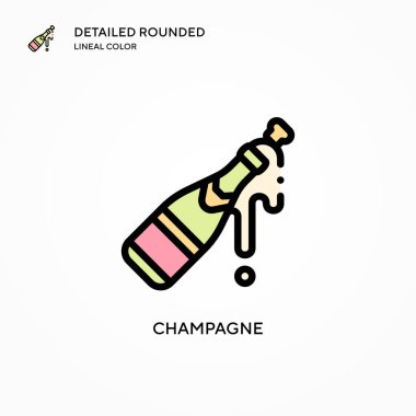 Şampanya vektör ikonu. Modern vektör illüstrasyon kavramları. Düzenlemesi ve kişiselleştirmesi kolay.