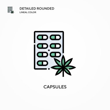 Kapsüller vektör simgesi. Modern vektör illüstrasyon kavramları. Düzenlemesi ve kişiselleştirmesi kolay.