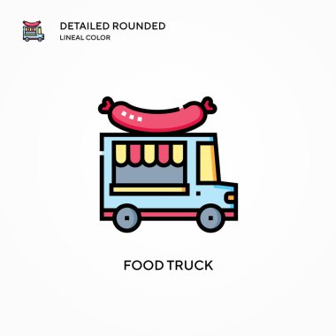 Yemek kamyonu vektör ikonu. Modern vektör illüstrasyon kavramları. Düzenlemesi ve kişiselleştirmesi kolay.