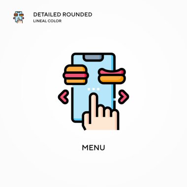 Menü vektör simgesi. Modern vektör illüstrasyon kavramları. Düzenlemesi ve kişiselleştirmesi kolay.