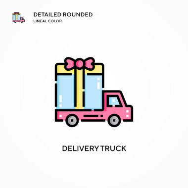 Teslimat kamyonu vektör ikonu. Modern vektör illüstrasyon kavramları. Düzenlemesi ve kişiselleştirmesi kolay.