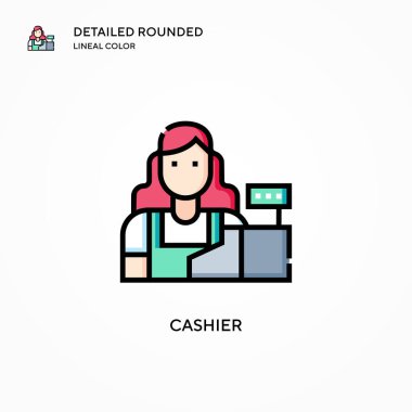 Kasiyer vektör simgesi. Modern vektör illüstrasyon kavramları. Düzenlemesi ve kişiselleştirmesi kolay.