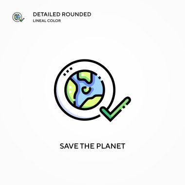 Gezegen vektör simgesini kurtar. Modern vektör illüstrasyon kavramları. Düzenlemesi ve kişiselleştirmesi kolay.