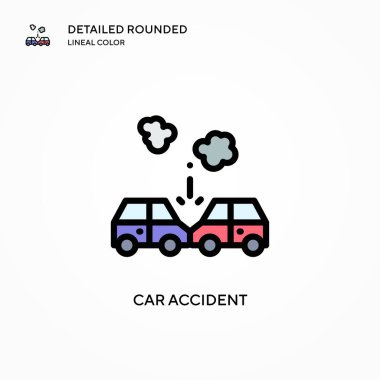 Araba kazası vektör ikonu. Modern vektör illüstrasyon kavramları. Düzenlemesi ve kişiselleştirmesi kolay.