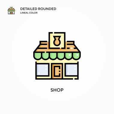 Dükkan vektör ikonu. Modern vektör illüstrasyon kavramları. Düzenlemesi ve kişiselleştirmesi kolay.
