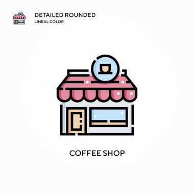 Kahve dükkanı vektör ikonu. Modern vektör illüstrasyon kavramları. Düzenlemesi ve kişiselleştirmesi kolay.