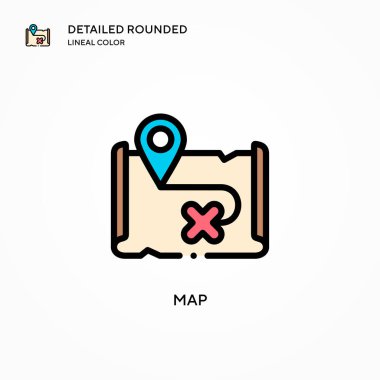 Harita vektör simgesi. Modern vektör illüstrasyon kavramları. Düzenlemesi ve kişiselleştirmesi kolay.