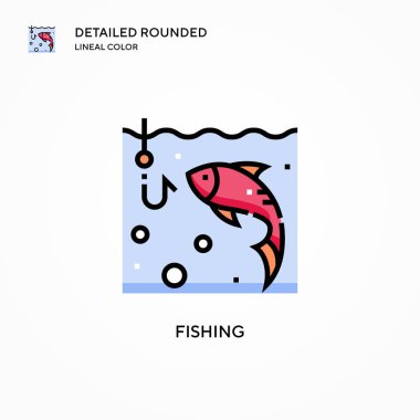 Balık tutma vektörü simgesi. Modern vektör illüstrasyon kavramları. Düzenlemesi ve kişiselleştirmesi kolay.