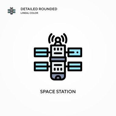 Uzay istasyonu vektör simgesi. Modern vektör illüstrasyon kavramları. Düzenlemesi ve kişiselleştirmesi kolay.